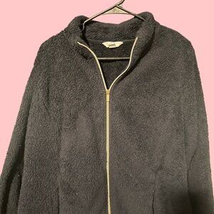 croft & barrow Black Plush Teddy Fleece Zip Jacket
